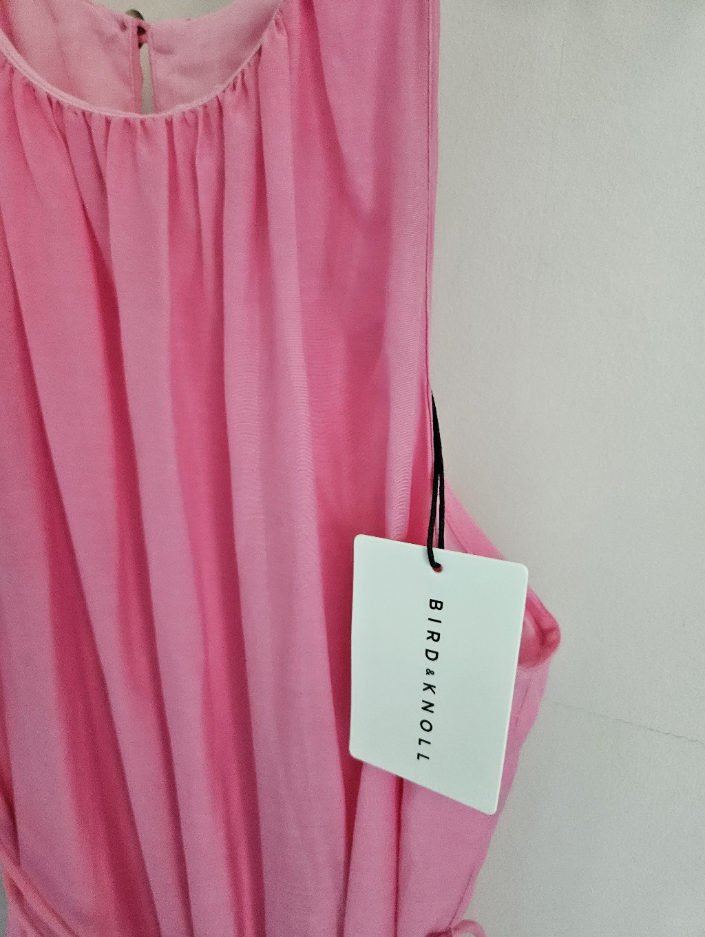 Bird & Knoll Maxi Dress Criss Cross Tie Belt Drop Waist Pink Silk Blend Nwt — image 6 of 8